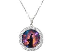 VstaDank Witch in The Mysterious Forest Necklaces Personalized Photo Round Pendant Necklace Elegant Diamond Necklaces Alloy Coin Pendant Fashion Jewelry Pendant Dainty Necklaces for Women, One Size