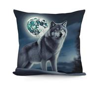 VstaDank Wolf Under Moon Pillow Covers Soft Plush Decorative Square Pillow Cover Modern Breathable Pillowcases Pillowcase with Invisible Zipper 18x18 Inches for Sofa Living Room