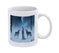 VstaDank Wolves Howl in Snowy Mug Novelty Coffee Cup with Handle Sublimation Mugs White Tea Cup Large Ceramic Coffee Mug Personalized White Mugs Idea Gift for Office Home Use