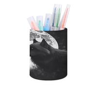 VstaDank Wolves Love Under The Moon Wild Animal Pen Holder PU Leather Pencil Cup Minimalist Desk Pencil Holder Round Make Up Brush Organizers For Office Dorm Room&Vanity Desk Accessories