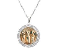 VstaDank Women in Ancient Egypt Pendant Necklaces for Women Personalized Alloy Pendant Multicolored Diamond Round Pendant Halo Necklace Fashion Charm Luxury Jewelry Wedding Gift, One size, Titanium