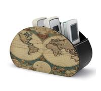 VstaDank World Map Retro Remote Control Holder Farmhouse TV Media Remote Storage Box with 5 Compartments PU Leather Remote Caddy Desktop Organizer for Home Bedside Table Organizer