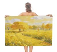 VstaDank Yellow Bath Towel Stylish Double-Faced Pile Travel Towel Soft Absorbent Beach Towel for Pool Swim Sports Camping Adults Gift 51X31 Inch