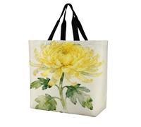 VstaDank Yellow Chrysanthemum Grocery Bag Reusable One Shoulder Shopping Bags Portable Large Capacity Plain Bag Lightweight Purse Women Shoulder Bags for Shopping Grocery Beach