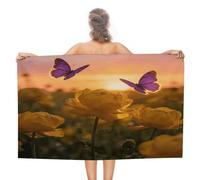 VstaDank Yellow Flowers Bath Towel Stylish Double-Faced Pile Travel Towel Soft Absorbent Beach Towel for Pool Swim Sports Camping Adults Gift 51X31 Inch