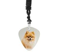 VstaDank Yellow Pomeranian Guitar Pick Necklace Custom Metal Guitar Pendant Rock Pick Necklace Personalized Pick Holder Pendant for Guitars Bass Ukulele