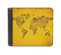 VstaDank Yellow World Map Wallet Extra Capacity Bifold Wallet Slim Leather Wallets Credit Card Holder Coin Purse for Men