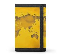 VstaDank Yellow World Map Wallet for Men Extra Capacity Trifold Wallet Front Pocket Wallets with Magic Sticker Zipper Coin Pocket