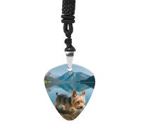 VstaDank Yorkshire Terrier by Lake Guitar Pick Necklace for Women Men Pendant Necklaces Titanium Steel Necklaces Cool Guitar Pick Holder Necklace Unique Gifts for Guitarists&Anyone