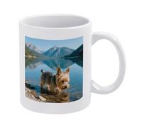 VstaDank Yorkshire Terrier by Lake Mug Novelty Coffee Cup with Handle Sublimation Mugs White Tea Cup Large Ceramic Coffee Mug Personalized White Mugs Idea Gift for Office Home Use