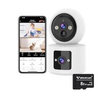 VSTARCAM Dual Lens Indoor Camera, 3MP 2K Battery WiFi Camera with 8GB microSD Card Included, Free 3-Day Cloud Storage, One-Touch Call, Auto Tracking and Two-Way Audio for Baby, Pets and Elderly Care
