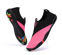 Vsufim Quick-Dry Water Sports Barefoot Shoes Aqua Socks for Swim Beach Pool Surf Yoga for Women Men, Black/Pink, 9 Women/8 Men