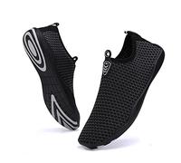 Vsufim Quick-Dry Water Sports Barefoot Shoes Aqua Socks for Swim Beach Pool Surf Yoga for Women Men, Black/Silver, 11 Women/10 Men