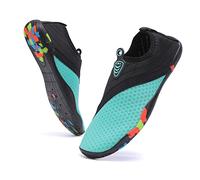 Vsufim Quick-Dry Water Sports Barefoot Shoes Aqua Socks for Swim Beach Pool Surf Yoga for Women Men, Black/Light Blue, 8 Women/7 Men