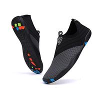 Vsufim Quick-Dry Water Sports Barefoot Shoes Aqua Socks for Swim Beach Pool Surf Yoga for Women Men, Black/Grey, 8 Women/7 Men