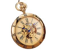 VSULZVNU Luxury Gold Automatic Mechanical Pocket Watch Retro Copper Watches Roman Numerals Fob Chain Pendants Men Women, Gold, Classic