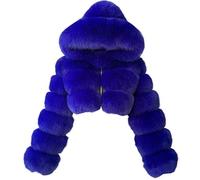 VSunUao Faux Fur Coat Women with Hood Cropped Bubble Coats Fleece Fuzzy Sherpa Jackets Warm Fluffy Winter Coats Teddy Jackets/UK Size/Ladies Warm Coats/Winter Blue