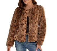 VSunUao Faux Fur Coats for Women Fashion Leopard Cropped Winter Coats Fleece Fuzzy Sherpa Jackets Fluffy Shearling Outerwear/UK Size/Ladies Warm Coats/Winter