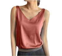 VSunUao Sleeveless Tops for Women Silk Satin V Neck Tank Tops Camisole Blouses Summer Basic Tee Shirt Casual Cami Tank Shirt/UK Size/Ladies Warm Coats/Winter Wine