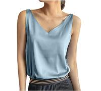 VSunUao Sleeveless Tops for Women Silk Satin V Neck Tank Tops Camisole Blouses Summer Basic Tee Shirt Casual Cami Tank Shirt/UK Size/Ladies Warm Coats/Winter Light Blue
