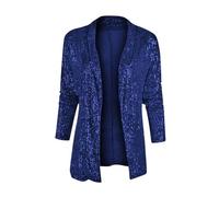 VSunUao Women Sequin Jackets Open Front Blazer Jacket Casual Long Sleeve Formal Evening Party Glitter Sparkly Cardigan Blazer/UK/Ladies Warm Winter/Winter Blue