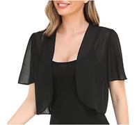 VSunUao Women Shrug Soft Chiffon Cropped Bolero Open Front Puff Sheer Short Sleeve Short Jacket Cardigans for Evening Dress/UK Size/Winter Clothes/Shipping 7 Days Black