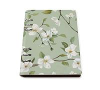 vsvdete Mellow White Blossom Vines A5 Leather Journal Binder Notebook, Lays Flat Refillable Writing Pad for Daily Planner