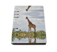 vsvdete Tall Amber Giraffe A5 Leather Journal Binder Notebook, Lays Flat Refillable Writing Pad for Daily Planner