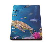 vsvdete Turtle with Colorful Fishes Under Sea A5 Leather Journal Binder Notebook, Lays Flat Refillable Writing Pad for Daily Planner