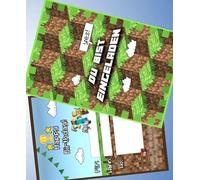 VSW 12 Invitation Cards & 12 Envelopes for Birthday Parties and Children's Birthday Girls and Boys Minecraft No. 103