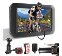 VSYSTO Bicycle Rear View Camera, WiFi GPS 4 Inch Screen HD 1080P Selfie and Rear Camera Waterproof Handlebar Wired Controller Bike Mirror, Assisted Driving Mode, Temperature and Calorie Display