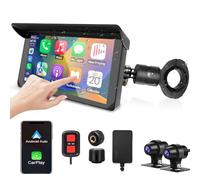 VSYSTO Motorcycle Carplay Screen, Wireless CarPlay and Android Auto, Portable 5‘’ Touch Screen Waterproof with Front and Rear Camera 1080P, Bluetooth, GPS Navigation, Voice Control, TPMS, G-Sensor