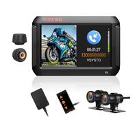 VSYSTO Motorcycle Dash Camera, Phone Assistant Mode, Parking Monitoring, WiFi 4" Screen GPS HD 1080P 150° Wide Angle SONYIMX307 Front and Rear Camera, Tire Pressure Sensors, Temperature Display