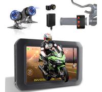VSYSTO Motorcycle Dash Camera, WiFi Rechargeable 4" HD Waterproof Screen 150° Wide Angle Starlight Night Vision Front and Rear Camera Motorbike DVR, Tire Pressure Sensors, GPS, Wired Controller (F3T)