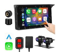 VSYSTO Wireless Carplay and Android Auto Motorcycle Dash Camera with 5" Touchscreen, Tire Pressure Sensors, WiFi Waterproof 1080P Starlight Night Vision Front and Rear Camera, Bluetooth, GPS (CS5)