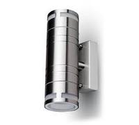 VT-7632 GLASS GU10 WALL FITTING, STAINLESS STEEL BODY- 2 WAY IP44, UP & DOWN