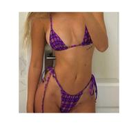 (VT1, L) Plaid Bikinis Bandage Swimwear Sexy Bikini Set Women Printed Bathing Suits High Waist Beachwear 2024 Swimsuit