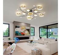 VTAMng Ceiling lamp retro LED flower-shaped ceiling Light crystal decorative lamp dimmable ceiling Lighting medieval metal black living room chandelier suitable for dining room bedroom kitchen(10+1lig