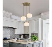 VTAMng Ceiling Lighting Milky White Glass Chandelier Kitchen Island Pendant Light Mid-Century Gold Hanging Lamp Modern Nordic Style Sphere Lights Fixture Ribbed Glass Ceiling Light for Living Room