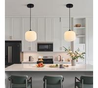 VTAMng Ceiling Lighting Milky White Glass Chandelier Kitchen Island Pendant Light Mid-Century Gold Hanging Lamp Modern Nordic Style Sphere Lights Fixture Ribbed Glass Ceiling Light for Living Room