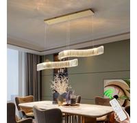 VTAMng Crystal Chandelier Dimmable Decorative Pendant Light Above Dining Table 2 Lights Modern LED Height Adjustable Hanging Lamp Suitable for Bar Hotel Kitchen Island Pool Table Ceiling Light(80cm)