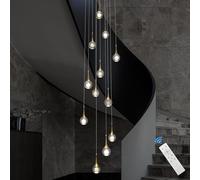 VTAMng Crystal Chandelier LED Modern Gorgeous Pendant Light high Ceiling Luxury Golden Water Drop Shape Hanging Lamp Remote Control dimmable Staircase Foyer Entrance Hotel Adjustable Height Lighting