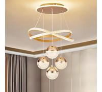 VTAMng Gold Acrylic Chandelier Ring Modern Led Crystal Kitchen Island Light Fixture Ceiling Hanging 3 ball Dimmable Ceiling Light Fixtures Led Pendant Lighting with Remote Control Study Office(Gold,Re