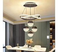 VTAMng Gold Acrylic Chandelier Ring Modern Led Crystal Kitchen Island Light Fixture Ceiling Hanging 3 ball Dimmable Ceiling Light Fixtures Led Pendant Lighting with Remote Control Study Office(Black,R