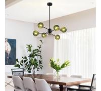 VTAMng Gold Chandelier Kitchen Island Green Glass Hanging Lamp Mid Century Modern Pendant Light Fixtures Metal Sputnik Light Fixtures Spherical lampshade Light Fixture Dining Room Living Room(Black)