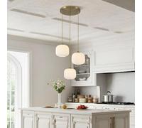 VTAMng Hanging Lamp Glass Lampshade Modern Dining Room Milky White Ball Chandelier Bedroom 3 Lights Adjustable Barn Pendant Light Kitchen Island Lights Suitable for Hallway Corridor Bar Cafe