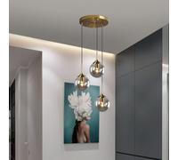VTAMng Hanging Lighting Glass Globe Chandelier Fixture Kitchen Island 3 Lights Suspended Ceiling Lamp Height Adjustable Globe lampshade Chandelier Gold For Dining Room Bedroom Hallway Pendant Light(Bl