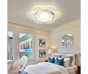 VTAMng LED ceiling lamp acrylic flower shape modern classic ceiling Light dimmable decoration bedroom lamp suitable for dining room living room bathroom with remote control chandelier(Green)