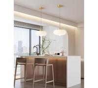 VTAMng Modern Chandelier Light Fixture French Country Style Glass Hanging Lamp E27 Chandelier with Dome Glass Shade Retro Farmhouse Pendant Light for Bedroom Kitchen Island(White,2PC)