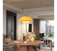 VTAMng Modern Chandelier Light Fixture French Country Style Glass Hanging Lamp E27 Chandelier with Dome Glass Shade Retro Farmhouse Pendant Light for Bedroom Kitchen Island(Orange,1PC)